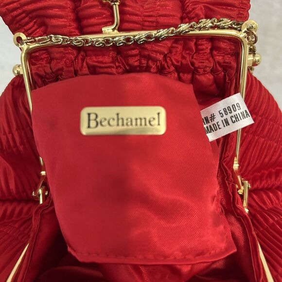 Bechamel Purse Women Red Silky Crossbody Fabric Gold Metal Trim Strap Formal Vtg - Picture 2 of 9